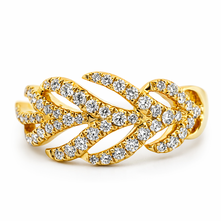 Anillo de moda YG 14k 0.45ct 3.60g con diamantes estilo llama