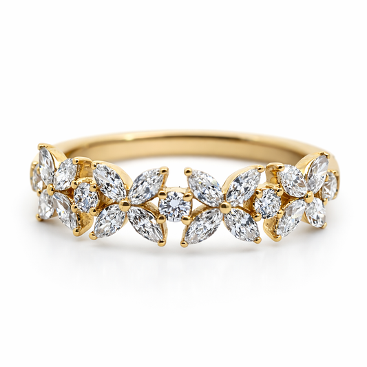 14k Yellow Gold Flower W/ Marquise Diamond Style Ring - Fine Jewelry | Bust Down & Co