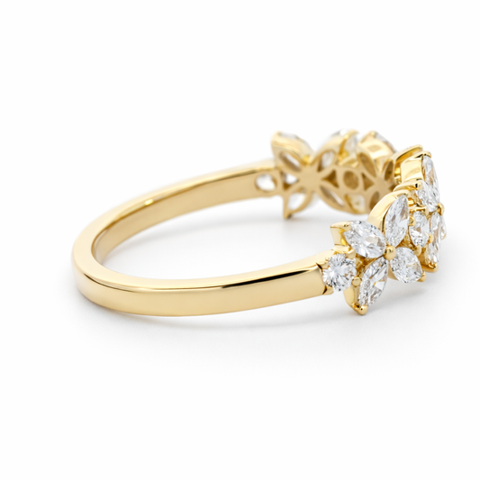 14k Yellow Gold Flower W/ Marquise Diamond Style Ring View 2 - Fine Jewelry | Bust Down & Co
