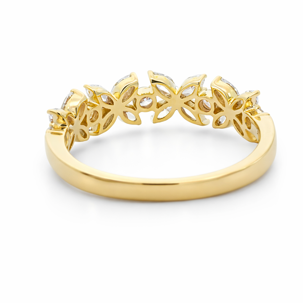 14k Yellow Gold Flower W/ Marquise Diamond Style Ring View 3 - Fine Jewelry | Bust Down & Co