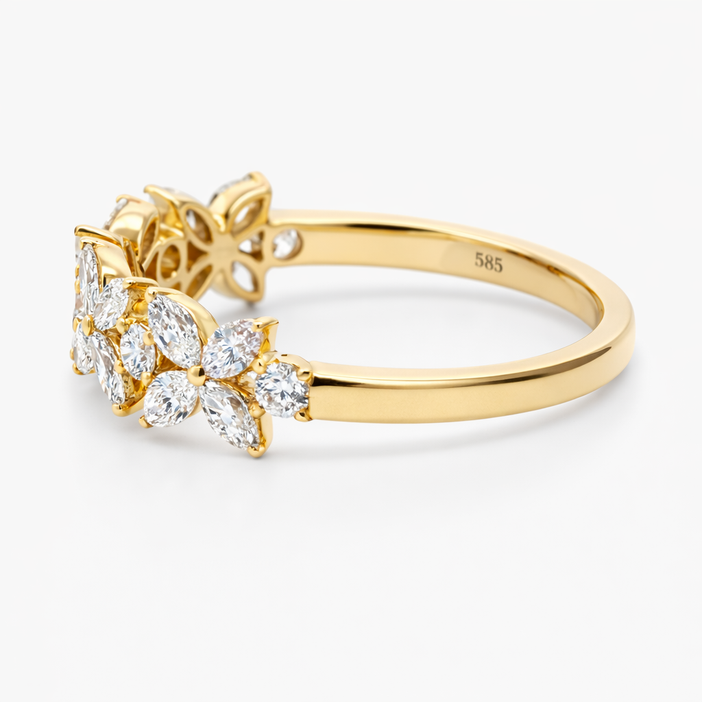 14k Yellow Gold Flower W/ Marquise Diamond Style Ring View 4 - Fine Jewelry | Bust Down & Co