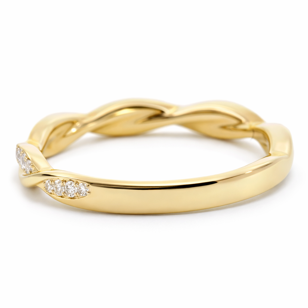14k Yellow Gold Rope Style Dia. Ring View 2 - Fine Jewelry | Bust Down & Co