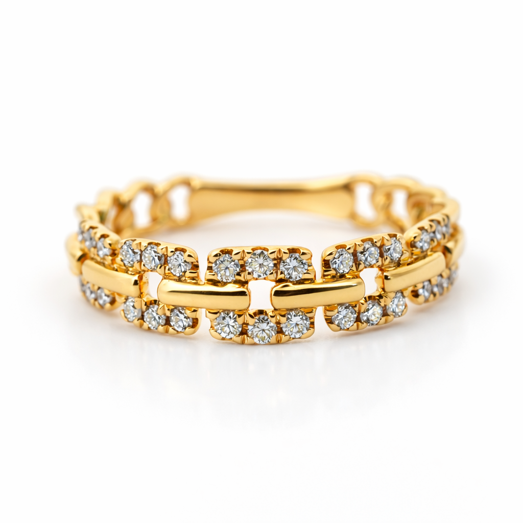 14k Yellow Gold Square Links Style Dia. Ring View 2 - Fine Jewelry | Bust Down & Co