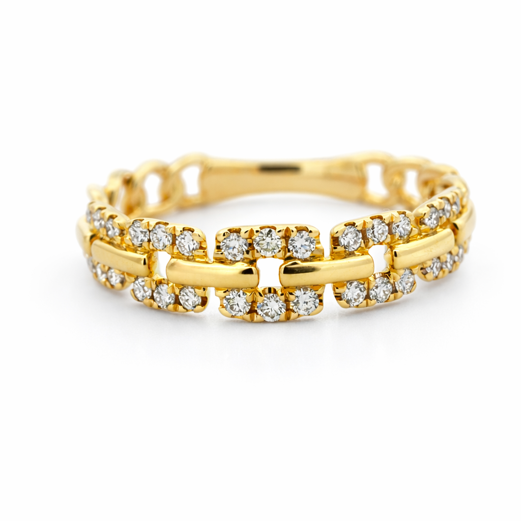 14k Yellow Gold Square Links Style Dia. Ring View 3 - Fine Jewelry | Bust Down & Co