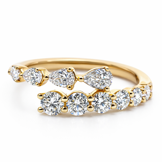 14k Yellow Gold 2-Row Diamond Open Ends Ring View 2 - Fine Jewelry | Bust Down & Co