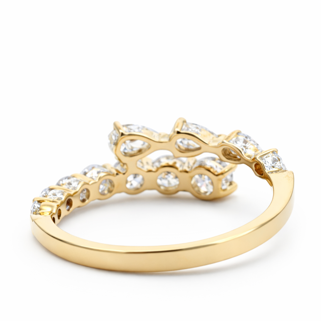 14k Yellow Gold 2-Row Diamond Open Ends Ring View 4 - Fine Jewelry | Bust Down & Co