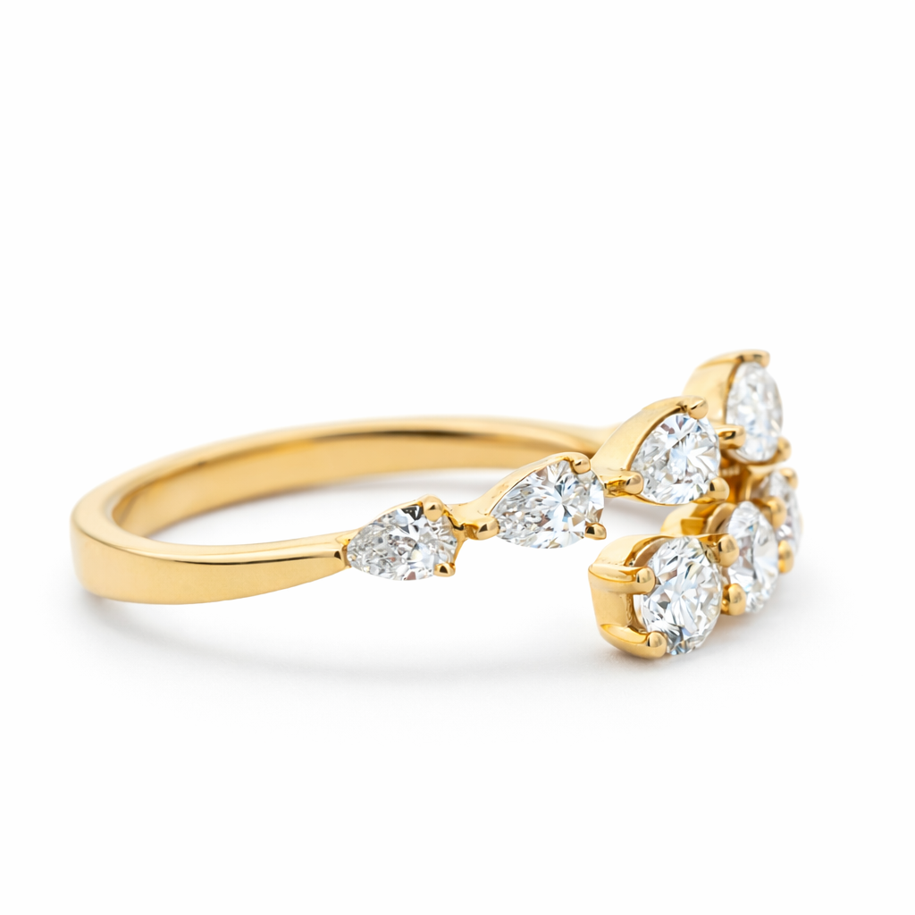 14k Yellow Gold 2-Row Diamond Open Ends Ring View 5 - Fine Jewelry | Bust Down & Co