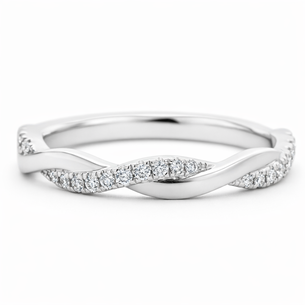 14k White Gold Rope Style Dia. Ring View 2 - Fine Jewelry | Bust Down & Co