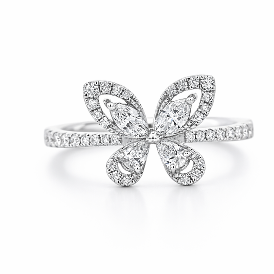 14k White Gold Butterfly W/ Marq.,Pear, Round Diamond Ring - Fine Jewelry | Bust Down & Co
