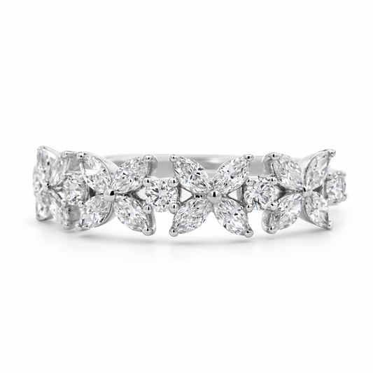 14k White Gold Flower W/ Marquise Diamond Style Ring - Fine Jewelry | Bust Down & Co