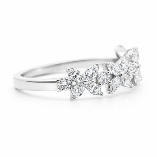 14k White Gold Flower W/ Marquise Diamond Style Ring View 2 - Fine Jewelry | Bust Down & Co