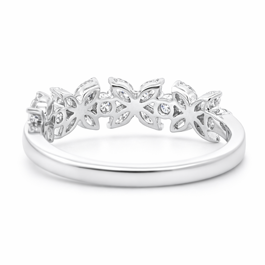 14k White Gold Flower W/ Marquise Diamond Style Ring View 3 - Fine Jewelry | Bust Down & Co