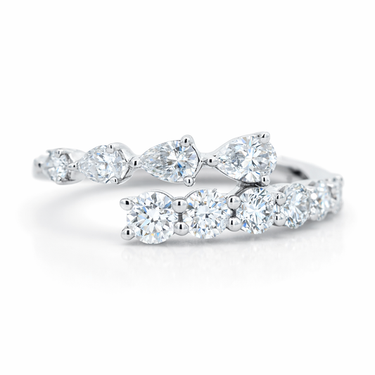 14k White Gold 2-Row Diamond Open Ends Ring - Fine Jewelry | Bust Down & Co