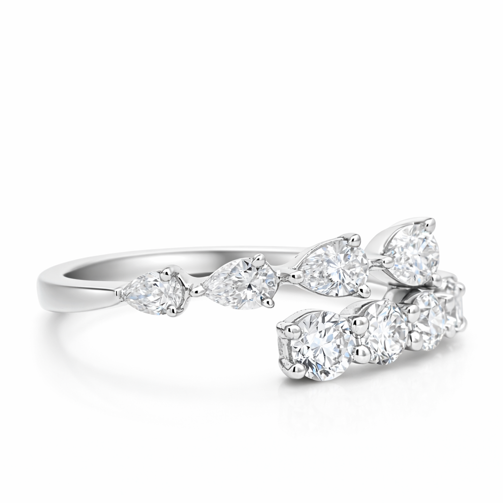 14k White Gold 2-Row Diamond Open Ends Ring View 2 - Fine Jewelry | Bust Down & Co