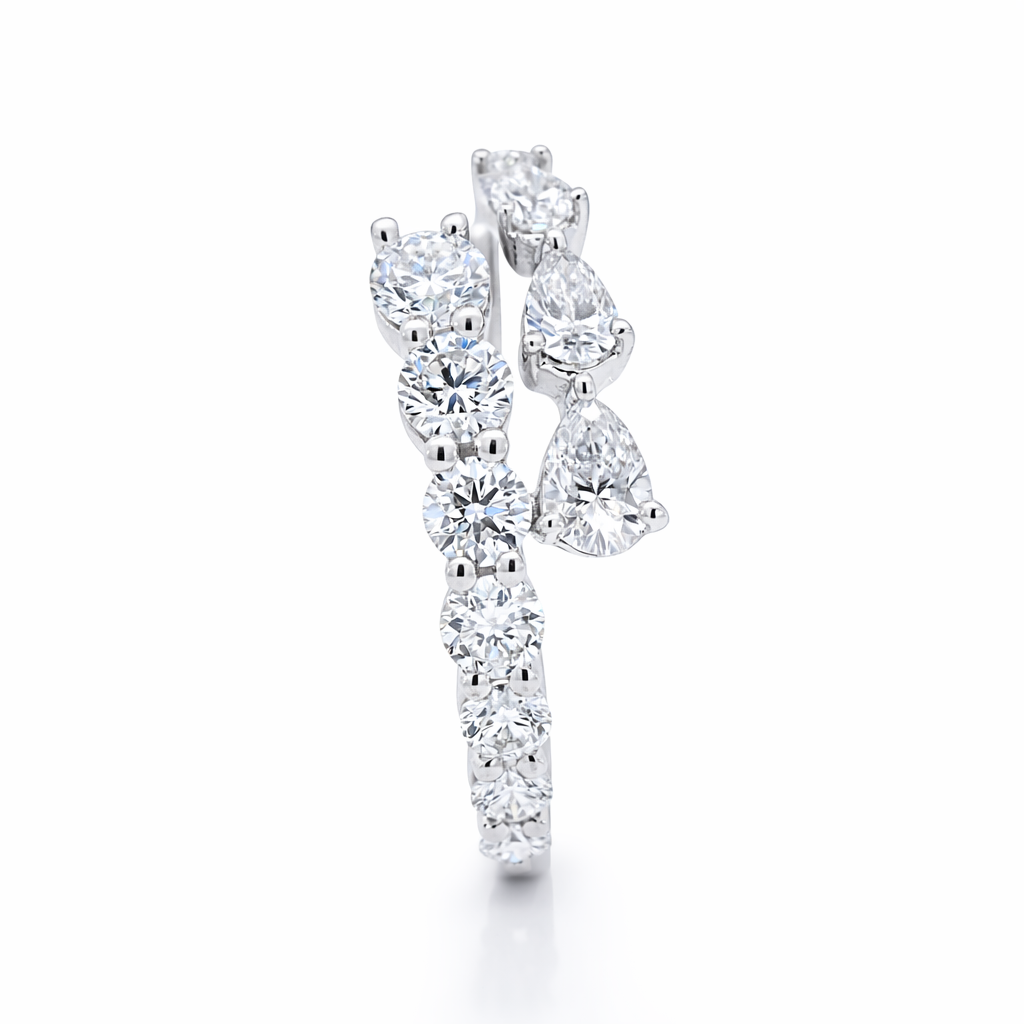 14k White Gold 2-Row Diamond Open Ends Ring View 4 - Fine Jewelry | Bust Down & Co