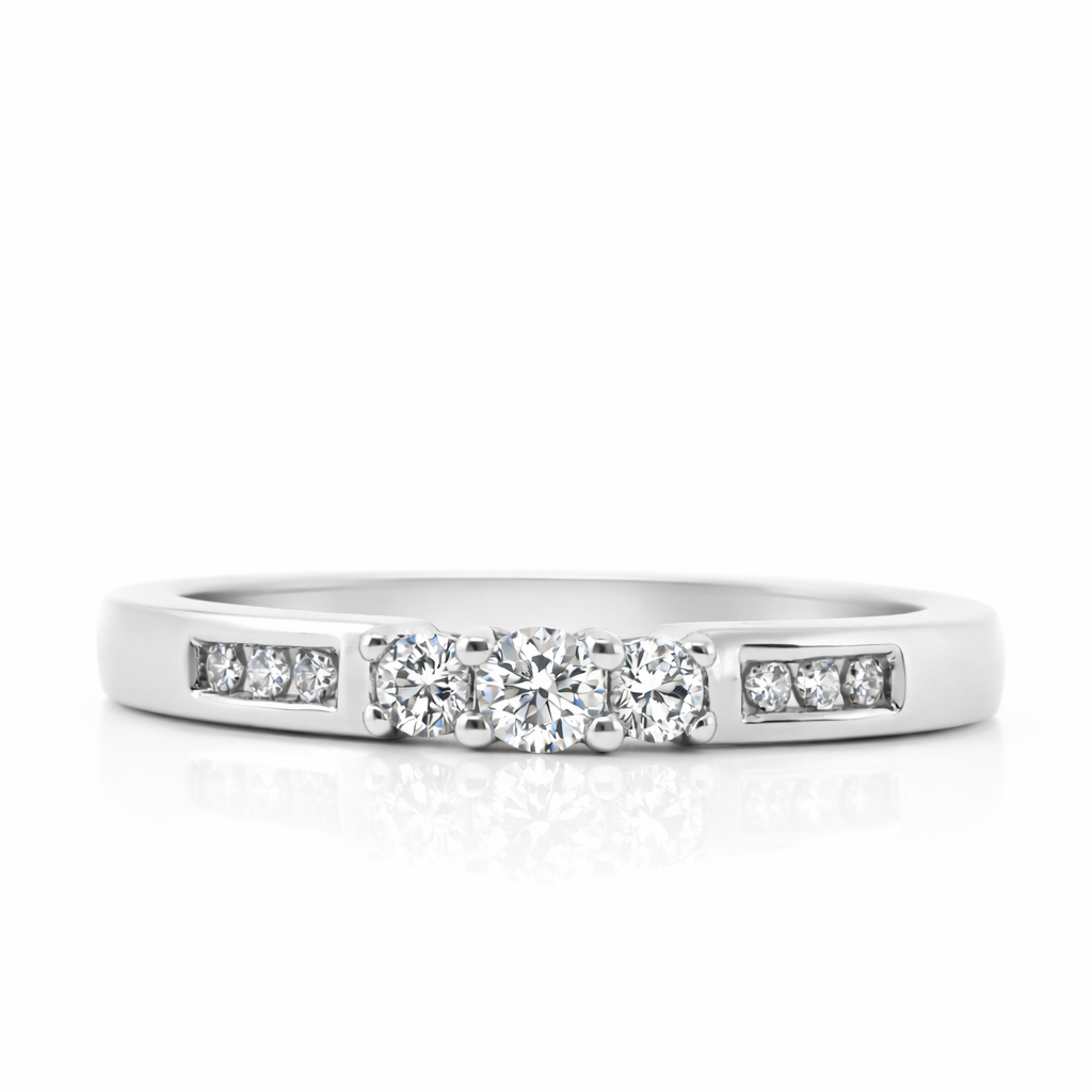 14k White Gold 3 Stone Diamond Ring - Fine Jewelry | Bust Down & Co