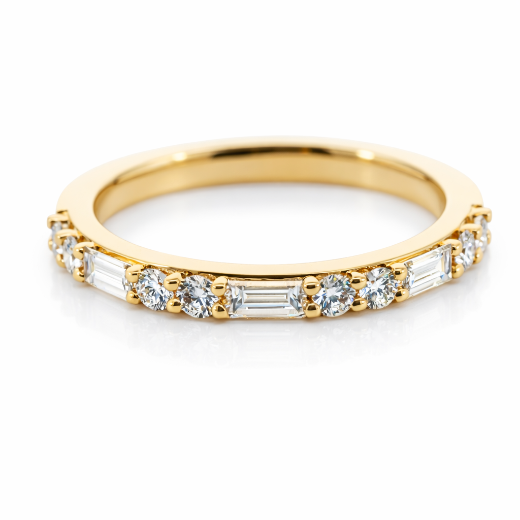 14k Yellow Gold Single Row Diamond Bgt & Round Ring Size 6.5 View 2 - Fine Jewelry | Bust Down & Co