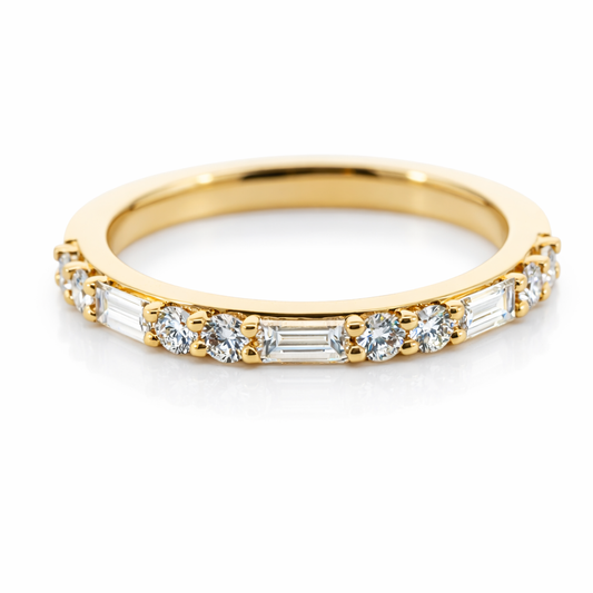14k Yellow Gold Single Row Diamond Bgt & Round Ring Size 6.5 View 2 - Fine Jewelry | Bust Down & Co