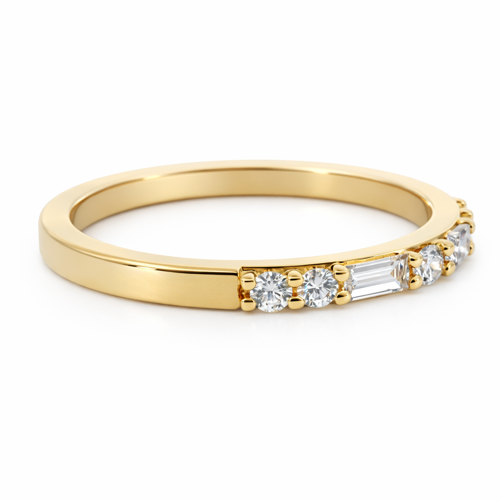 14k Yellow Gold Single Row Diamond Bgt & Round Ring Size 6.5 View 3 - Fine Jewelry | Bust Down & Co