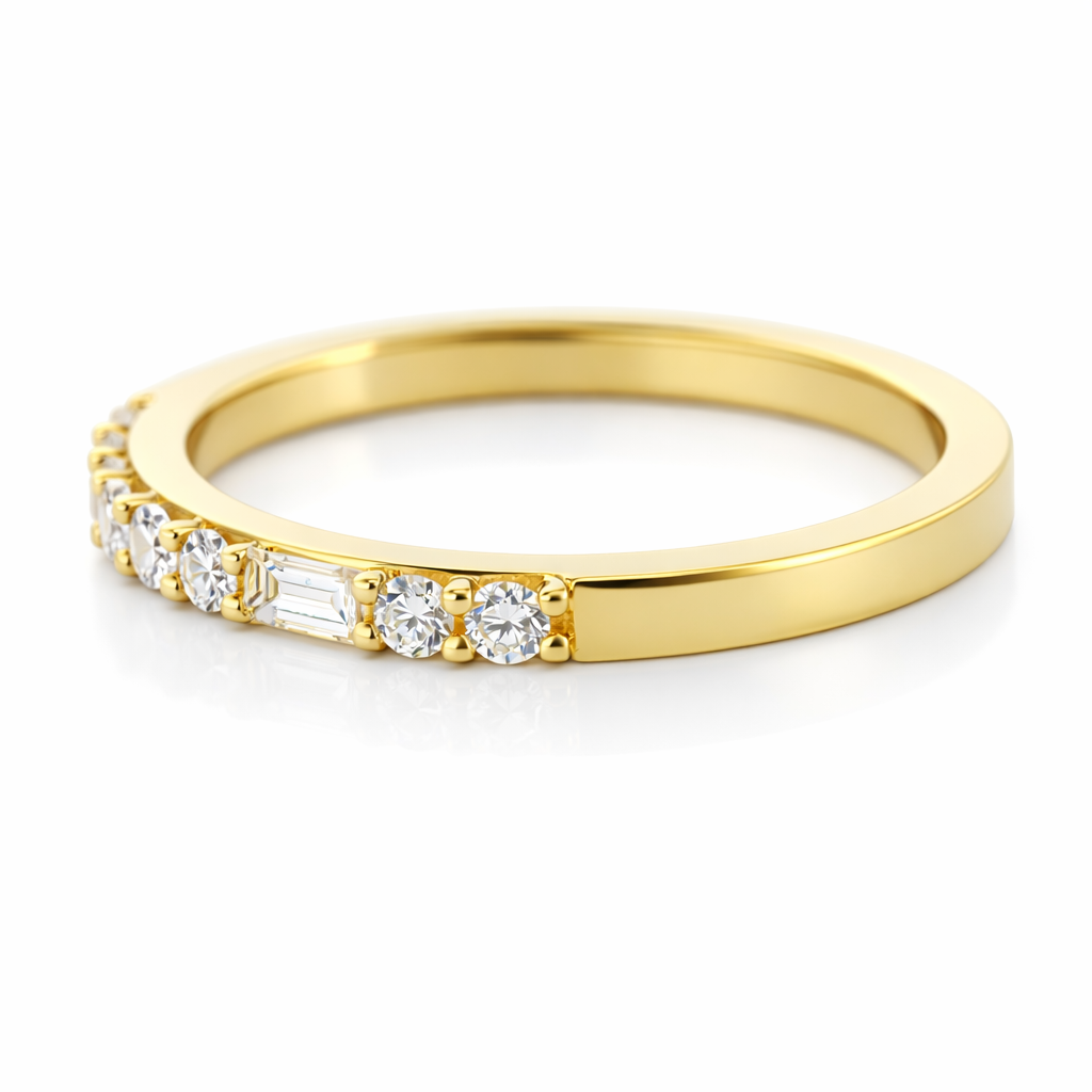 14k Yellow Gold Single Row Diamond Bgt & Round Ring Size 6.5 View 4 - Fine Jewelry | Bust Down & Co