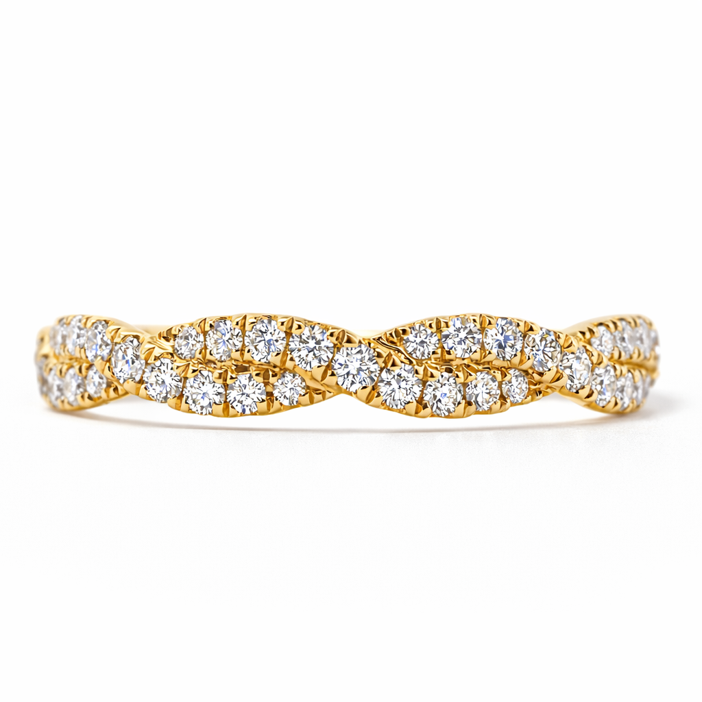 14k Yellow Gold Rope Style Dia. Ring Size 6.5 View 2 - Fine Jewelry | Bust Down & Co