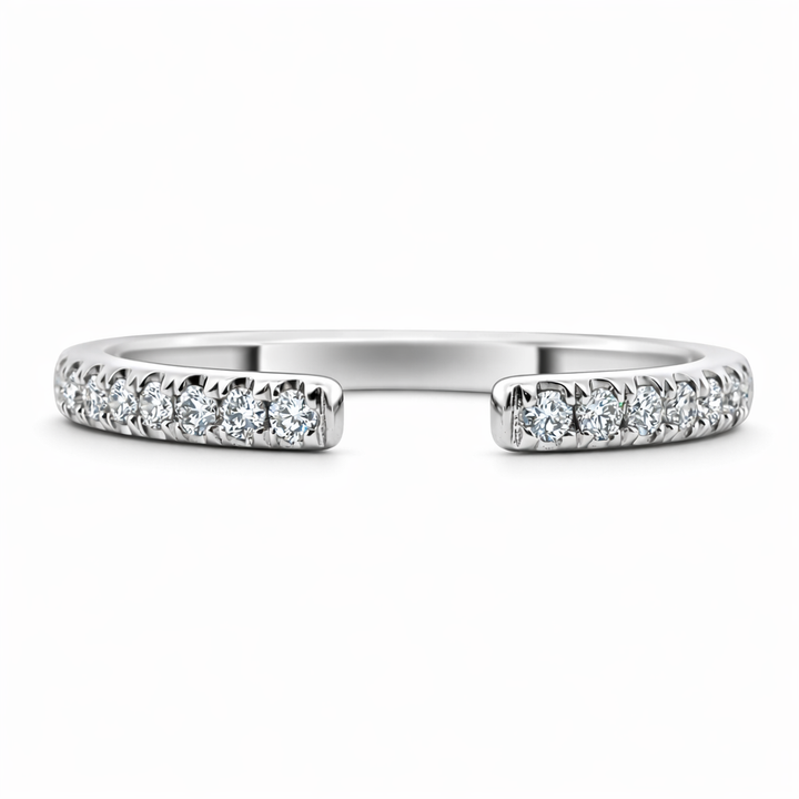 Anillo de moda de oro blanco de 14k con 0.20ct de diamante, 1.90g, de una fila y extremos abiertos, talla 6.5