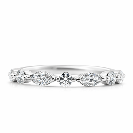 14k White Gold Single Row Marq. & Rd  Dia. Style Ring Size 6.5 - Fine Jewelry | Bust Down & Co