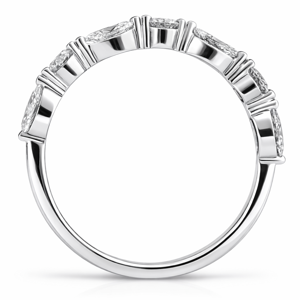 14k White Gold Single Row Marq. & Rd  Dia. Style Ring Size 6.5 View 3 - Fine Jewelry | Bust Down & Co