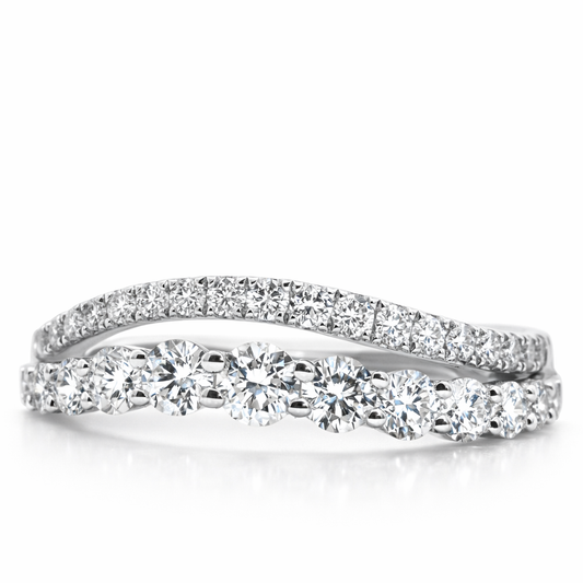 14k White Gold 2-Row Diamond Ring Size 6.5 - Fine Jewelry | Bust Down & Co