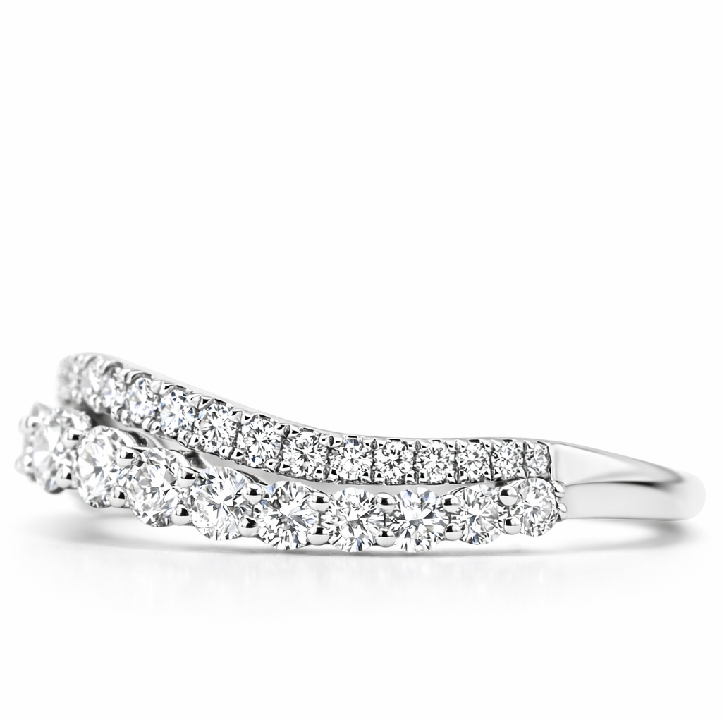 14k White Gold 2-Row Diamond Ring Size 6.5 View 2 - Fine Jewelry | Bust Down & Co