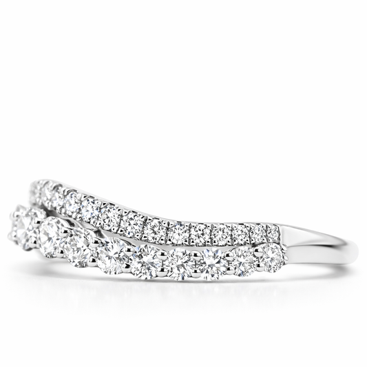 14k White Gold 2-Row Diamond Ring Size 6.5 View 2 - Fine Jewelry | Bust Down & Co