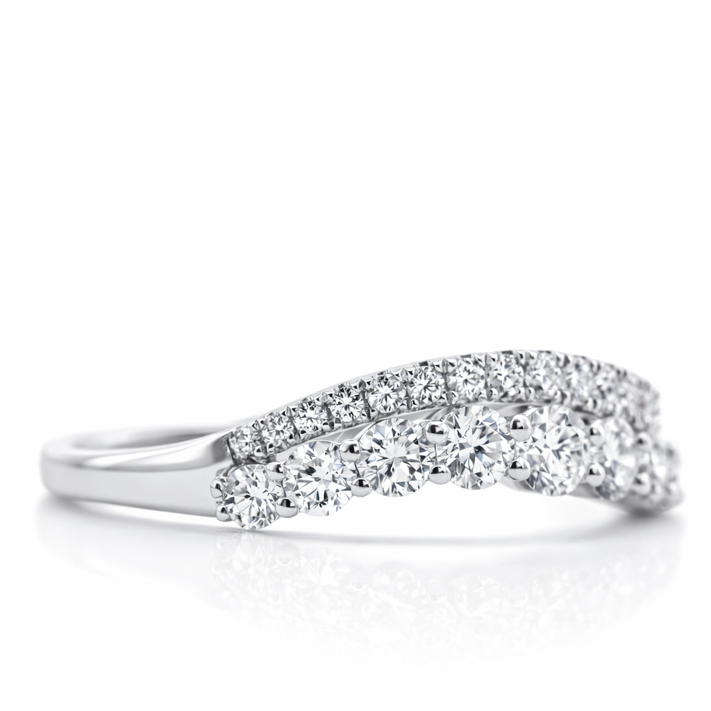 14k White Gold 2-Row Diamond Ring Size 6.5 View 4 - Fine Jewelry | Bust Down & Co