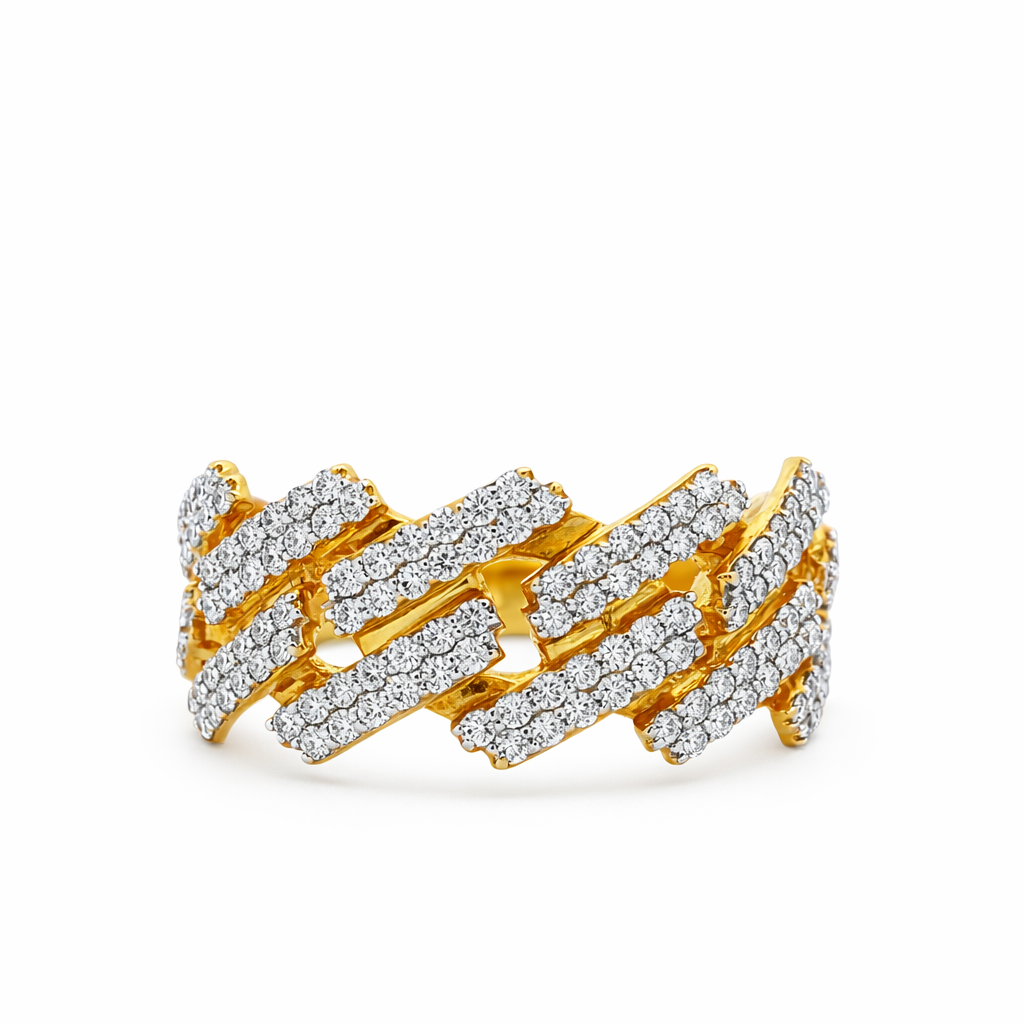 Men's 10K Yellow Gold 1.30ct Diamond Cuban Style Fashion Ring
