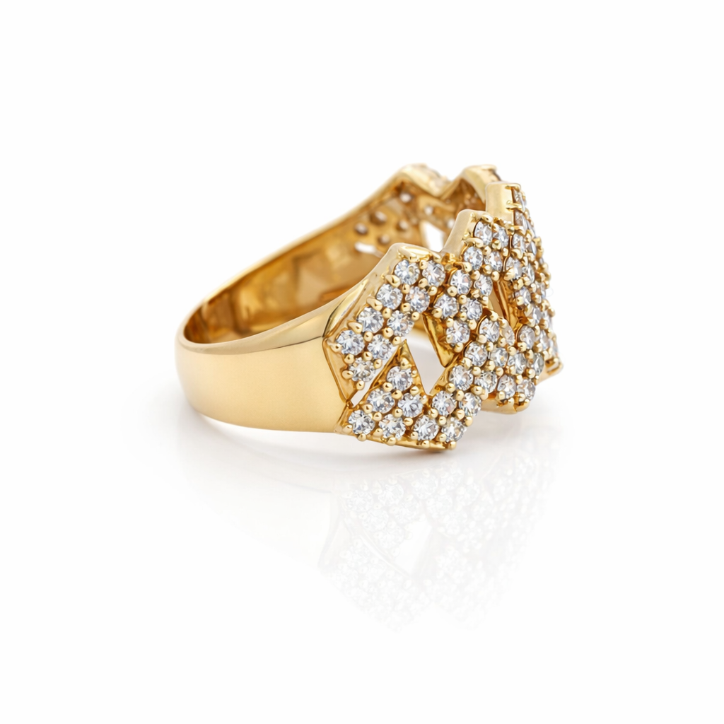 Men's 14K Yellow Gold 1.92ct Diamond Cuban Style Fashion Ring