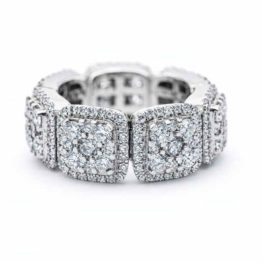 Men's 14K White Gold 5.00ct Diamond Square Cluster Ring