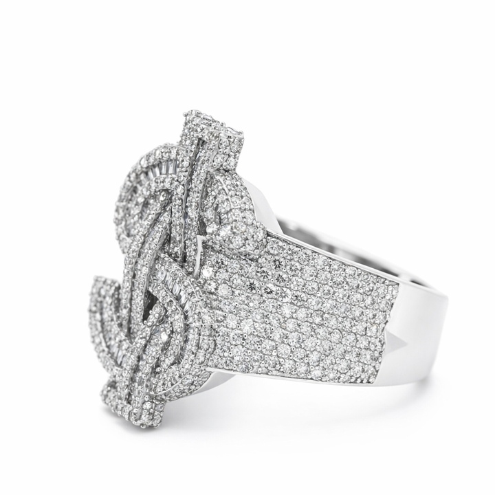Anillo de moda de oro blanco de 10K para hombre con diamante de 2.50 ct y símbolo de dólar