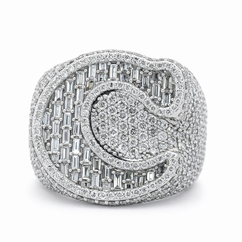 Men's 14K White Gold 3.88ct Diamond "C" Initial Ring