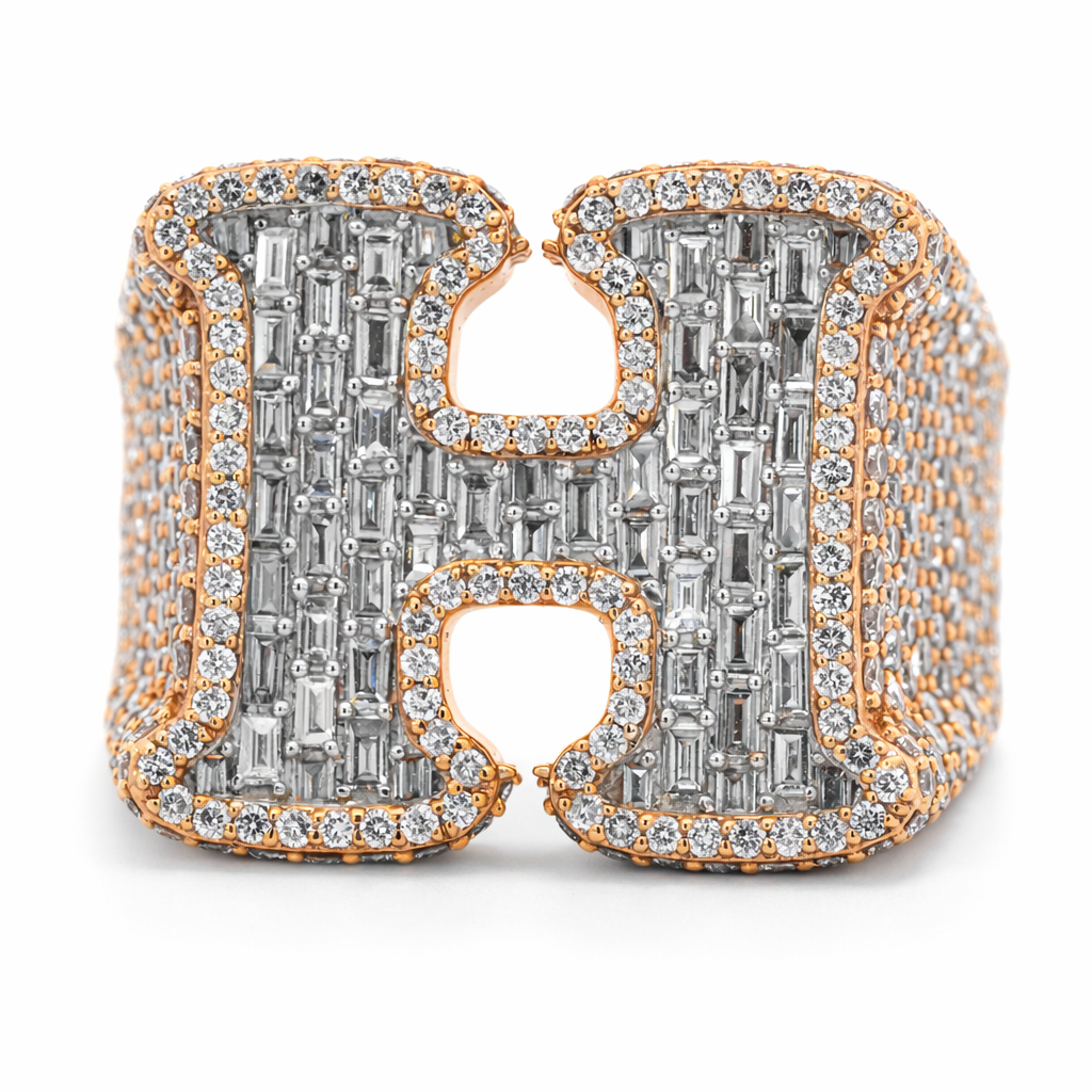 Men's 14K Rose Gold 4.06ct Diamond "H" Initial Ring - Size 10