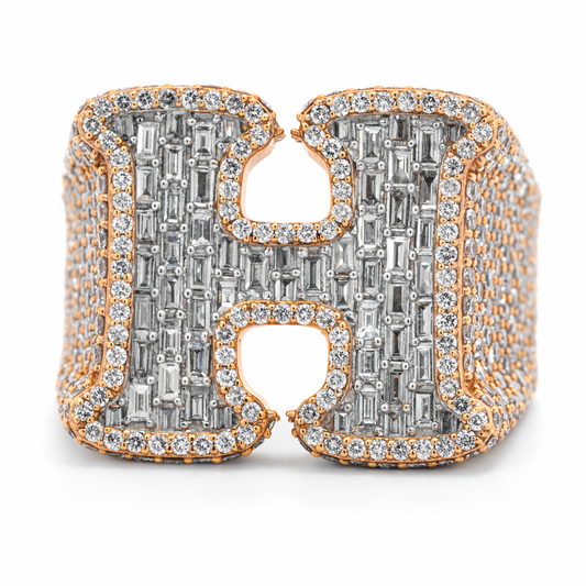 Men's 14K Rose Gold 4.06ct Diamond "H" Initial Ring - Size 10