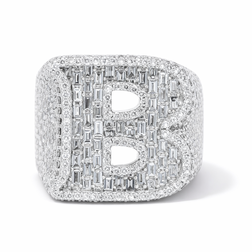 Men's 10K White Gold 4.10ct Diamond "B" Initial Ring