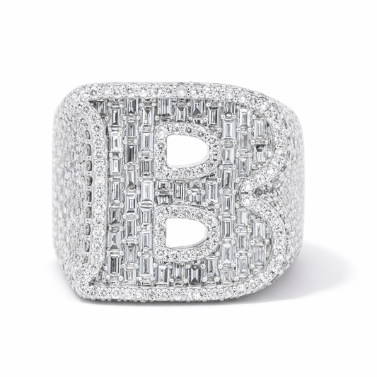 Men's 10K White Gold 4.10ct Diamond "B" Initial Ring