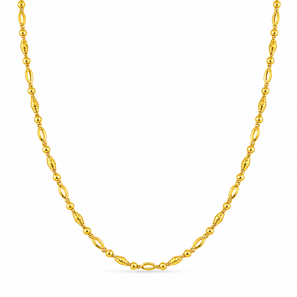 24K Gold Bead & Marquise Chain 3.5mm 20in