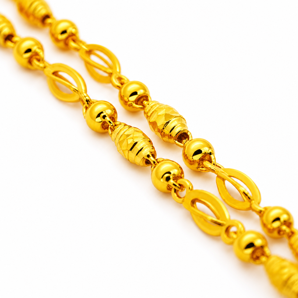 24K Gold Bead & Marquise Chain 3.5mm 20in