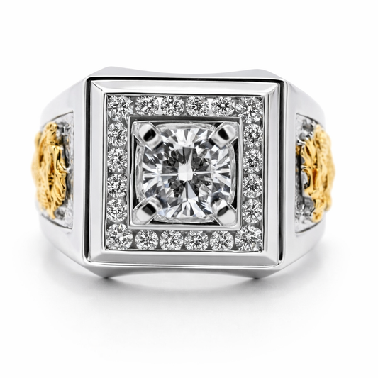 1.4ct Dragon Men's Ring - 18K White & Yellow Gold