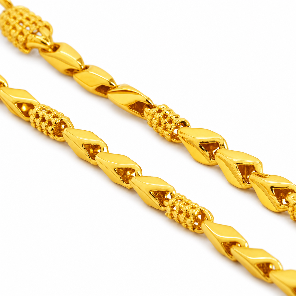 24K Gold Baht & Barrel Chain 3mm 20in
