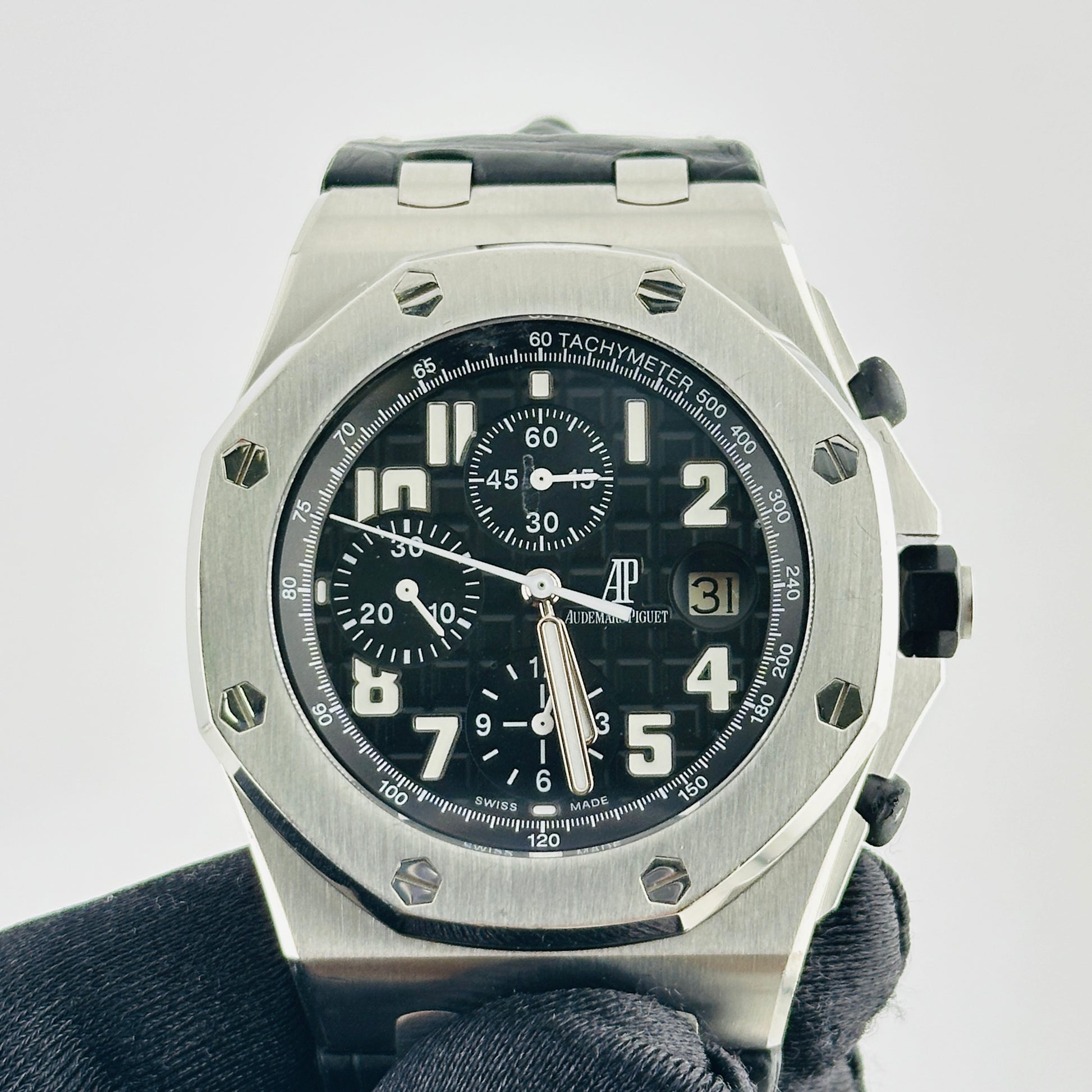Audemars Piguet Royal Oak Offshore Black Arabic Chrono Dial on Black Leather Strap Ref. 26170ST Papers 2012 — view 3