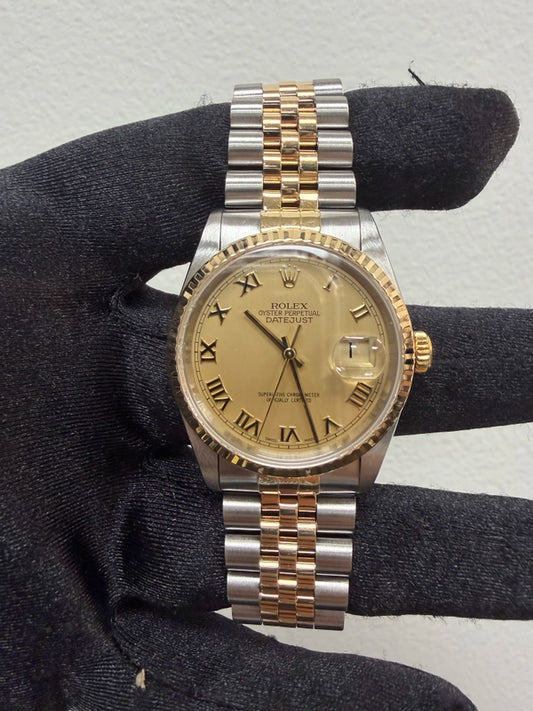 Rolex Datejust 36 Gold Roman Dial on Jubilee Ref 16233 with Papers 1997