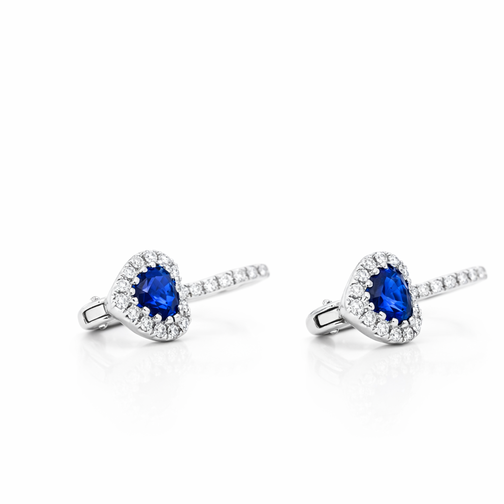 14K White Gold Heart Sapphire & Diamond VS Earrings