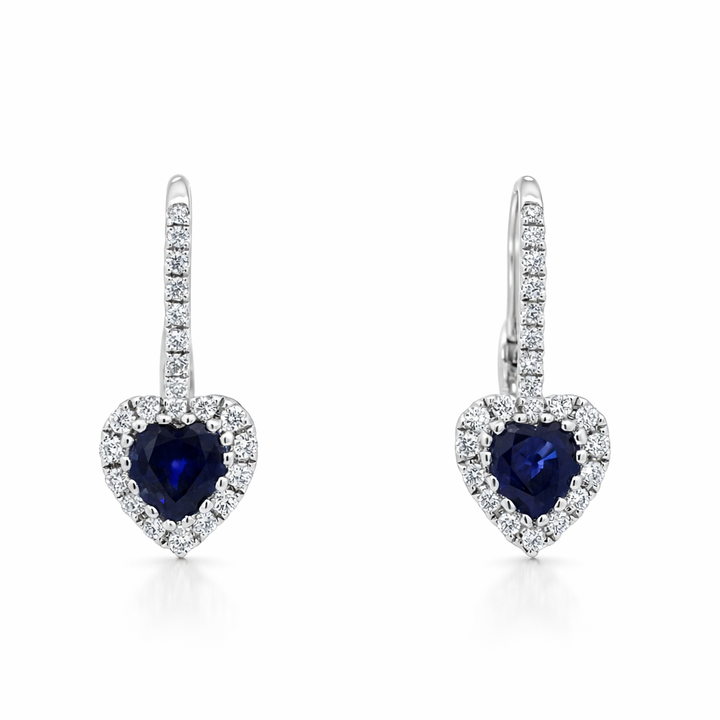 Pendientes de Oro Blanco de 14K con Zafiro y Diamantes VS en Forma de Corazón