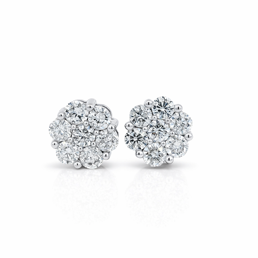 14K White Gold 7-Stone Diamond Cluster Earrings - 2.55 CTW